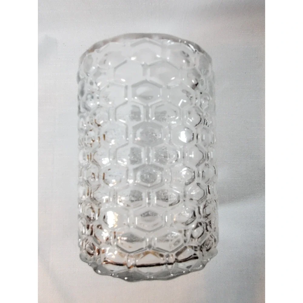 Clear Textured Glass Vase/Utensil Holder Honeycomb‎ Hex Pattern 6